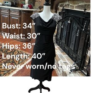 Alex Evenings Black Midi Dress with Embellished Shoulders